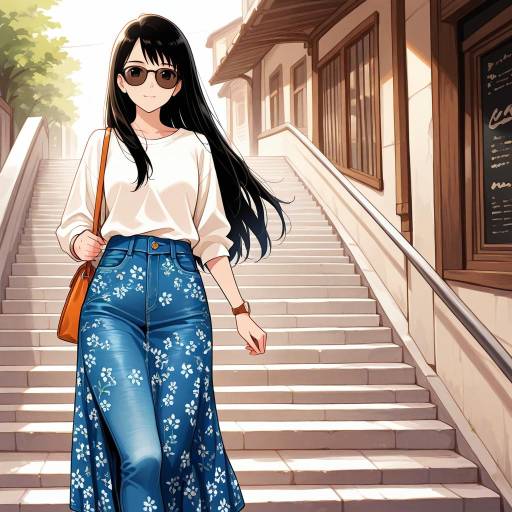 Chic Girl in a Bustling Market Scene Chic Girl in a Bustling Market Scene