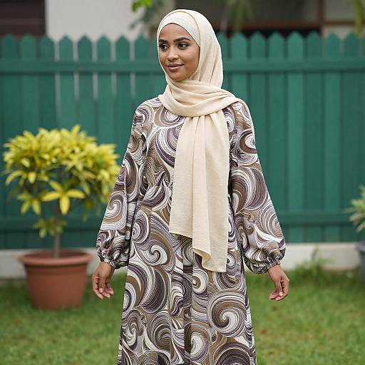 Elegant Woman in Hijab Garden Portrait