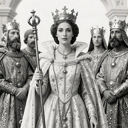 Noble Queen Black-and-White Ink Drawing