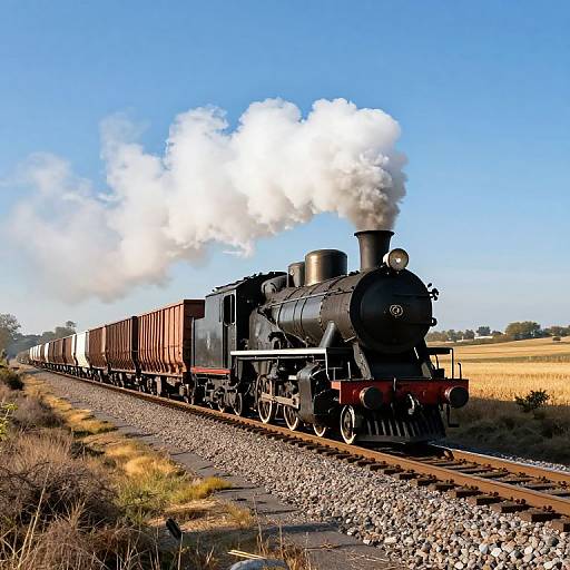 Sunlit Steam Locomotive in Countryside