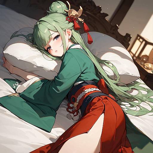 Maomao Drunk on Bed in Robe