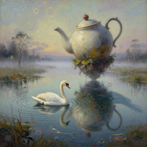 Whimsical Teapot Island Oil Painting