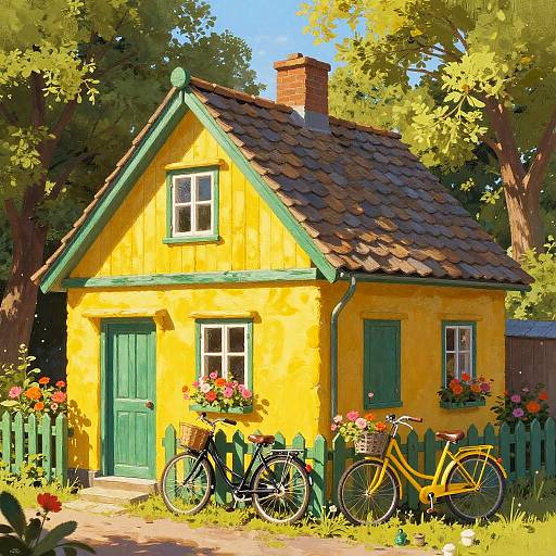 Charming Yellow Cottage with Bicycles