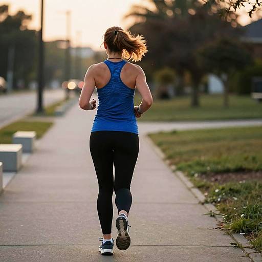 Woman Jogging in Park at Sunset