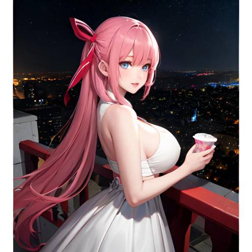Aesthetic Anime Girl on Rooftop at Night