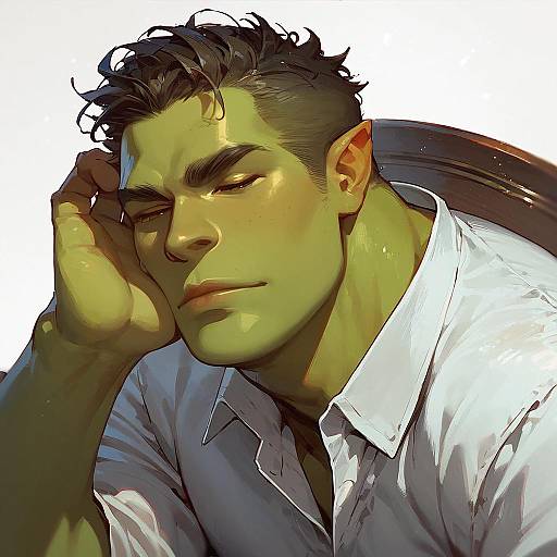 Anime Style Solo Green Skinned Boy