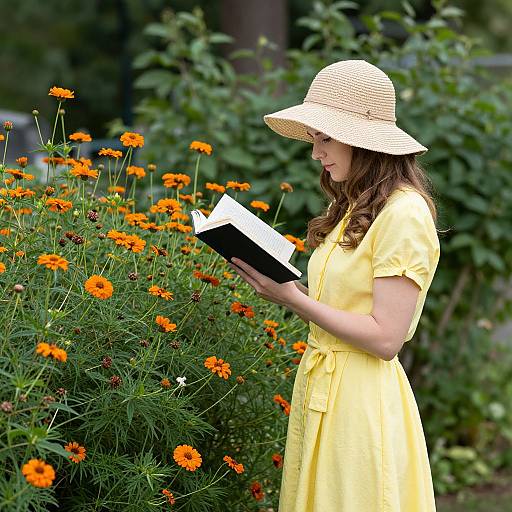 Woman Reading in Vibrant Garden