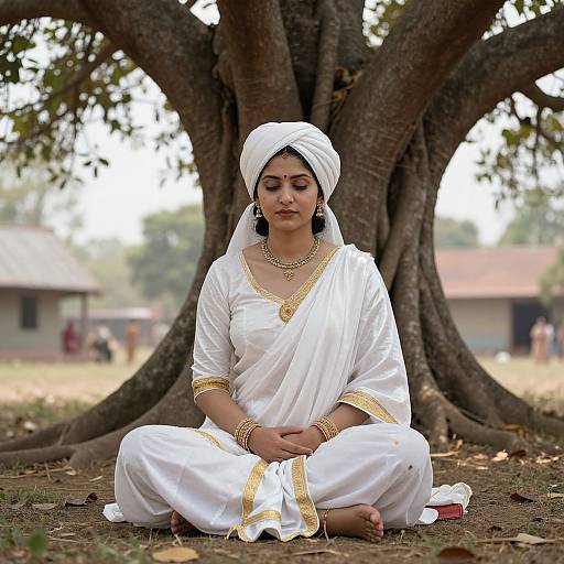 Elegant Woman Under Banyan Tree