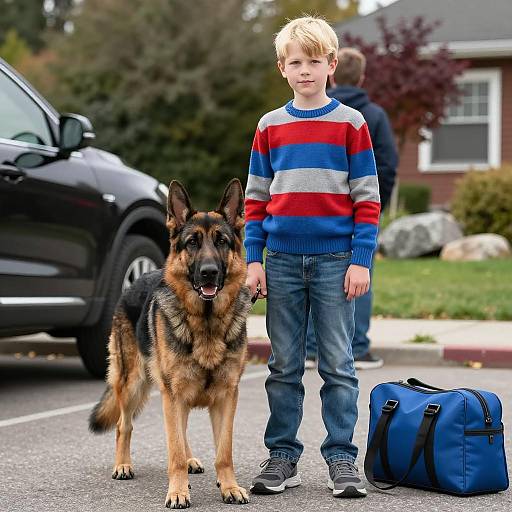 Boy and Dog in Nature Scene