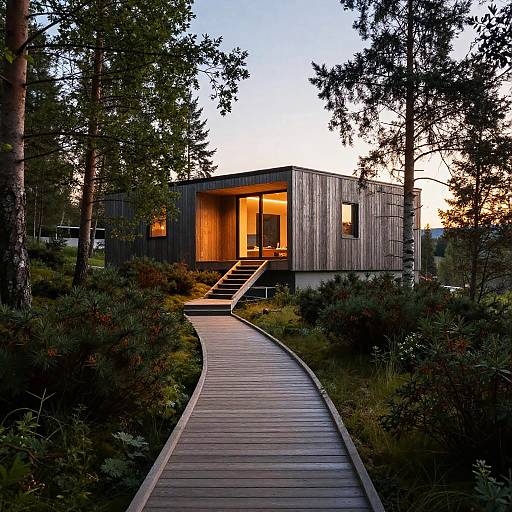 Nordic Woodland Path to Modern House
