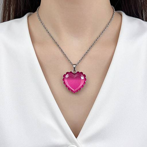 Woman with Pink Heart Necklace