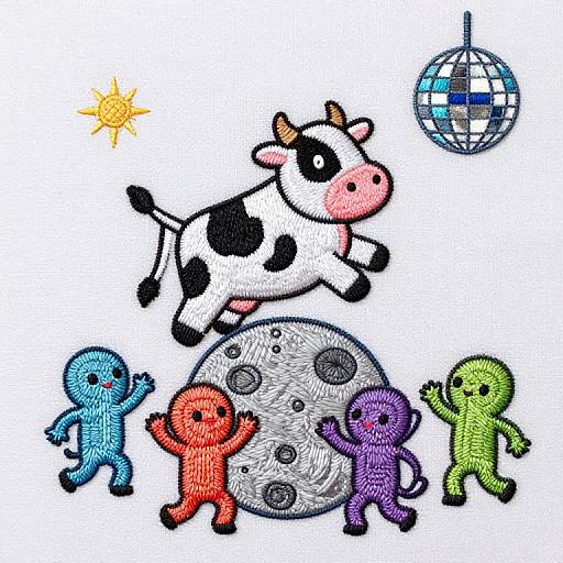 Cartoon Cow Moon Jumping with Aliens