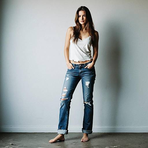 Stylish Solo Girl in Torn Jeans