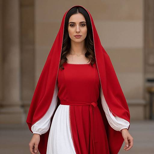 Woman Jesus in Red and White Dress