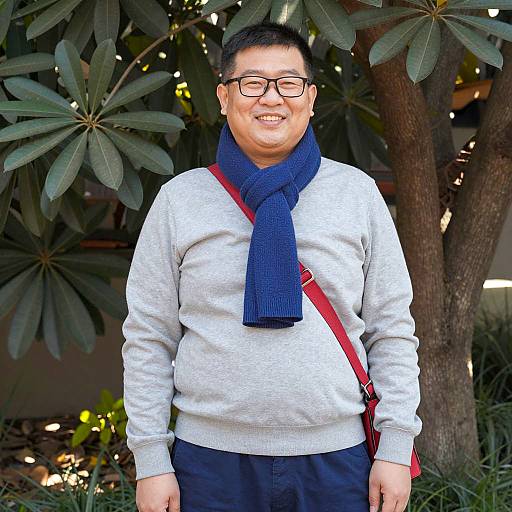 Smiling Middle-Aged Asian Man in Garden