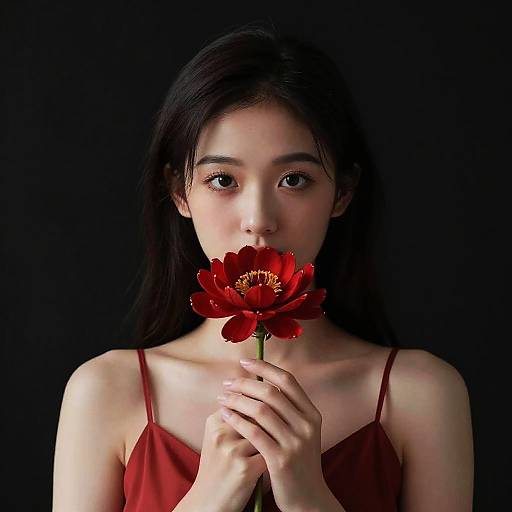 Stunning Portrait of Girl with Red Flower