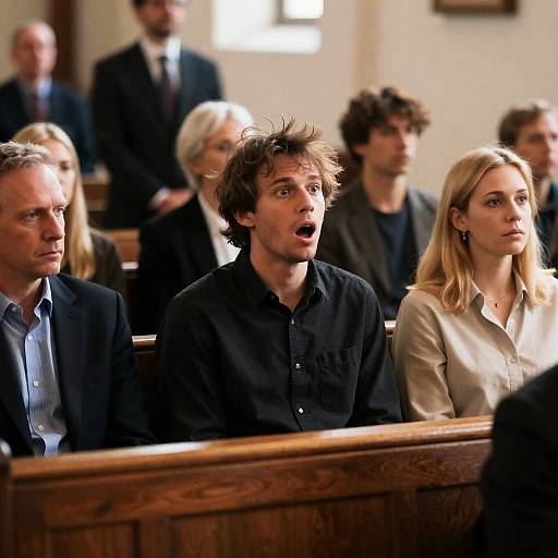 Emotional Church Scene with Pews