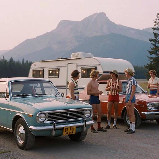 1970s Vintage Beachside Camper Scene