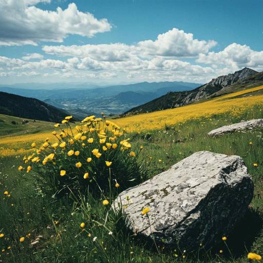 Yellow Wildflowers in Mountain Meadow