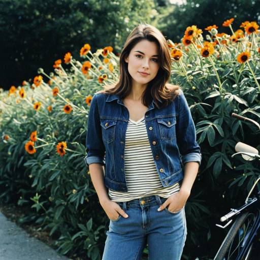 Young Woman in Denim Jacket by Sunflowers