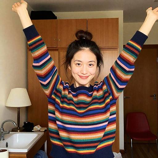 Joyful Woman in Cozy Indoor Setting