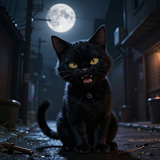 Moonlit Mischief: Noir Cat in Alley