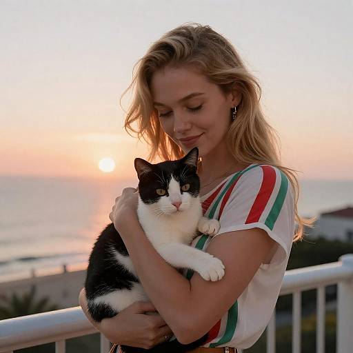 Sunset Portrait of Woman with Cat