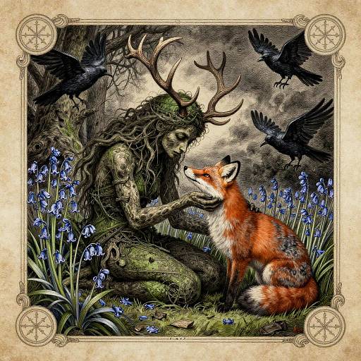 Gnarled Forest Spirit Embracing Fox