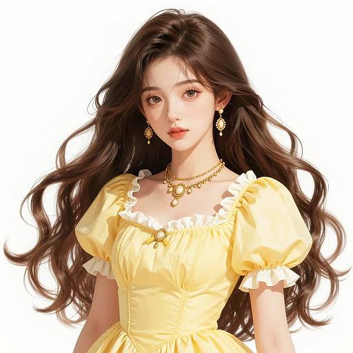 Elegant Young Woman in Yellow Dress Digital Illustration