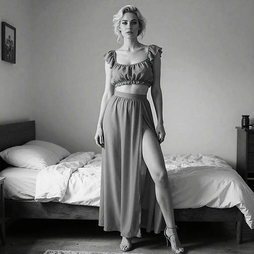 Elegant Blonde Woman in Black and White