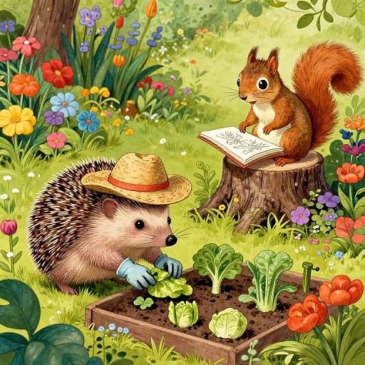 Whimsical Beatrix Potter Garden Scene