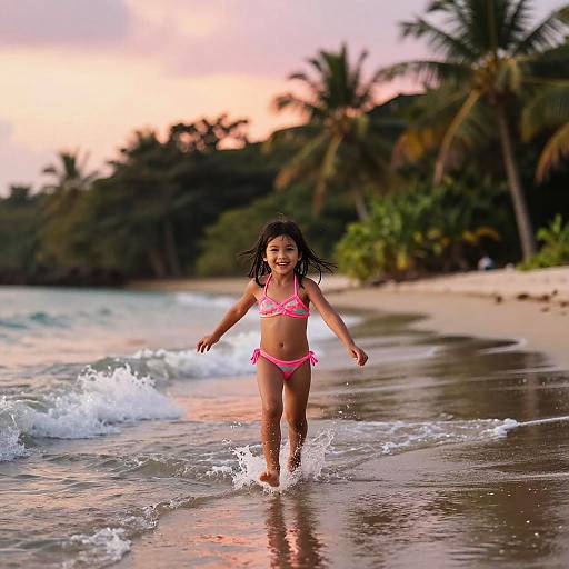 Carefree Girl Running at Tropical Sunset