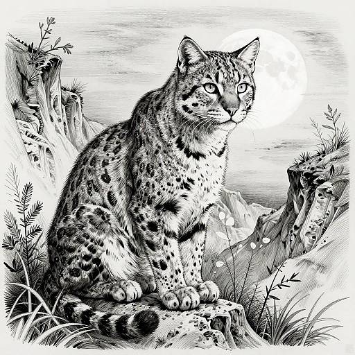 Intricate Bobcat Pen and Ink Drawing