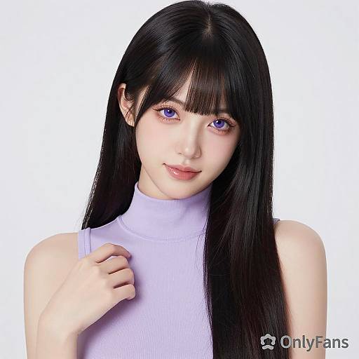 Young Woman with Purple Eyes and Bangs