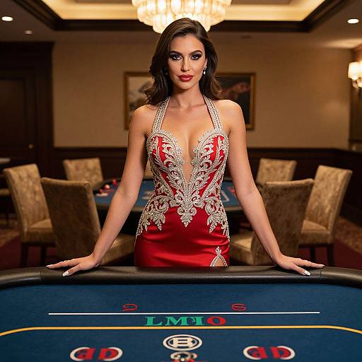 Elegant Woman at Poker Table