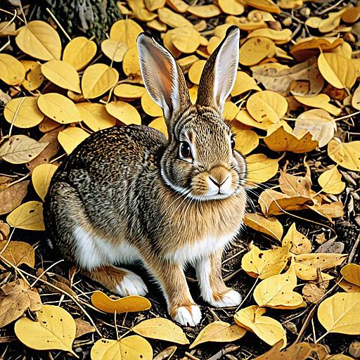 Curious Rabbit Among Golden Leaves