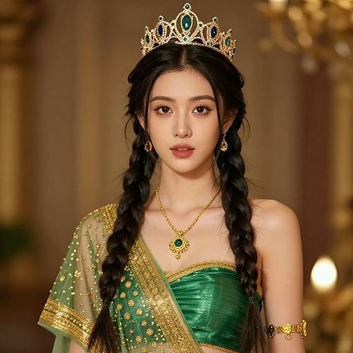 Regal Girl with Braids and Crown