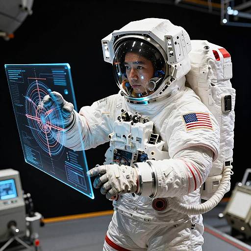 Experienced Astronaut with Holographic Map