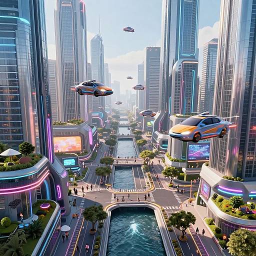 Futuristic Cityscape with Neon Lights