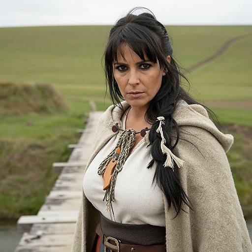 Determined Woman in Rustic Folk Costume