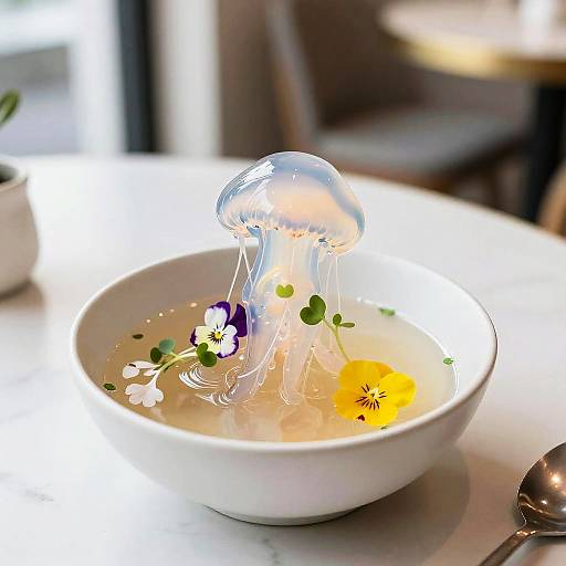 Minimalist Jellyfish Soup in Cafe