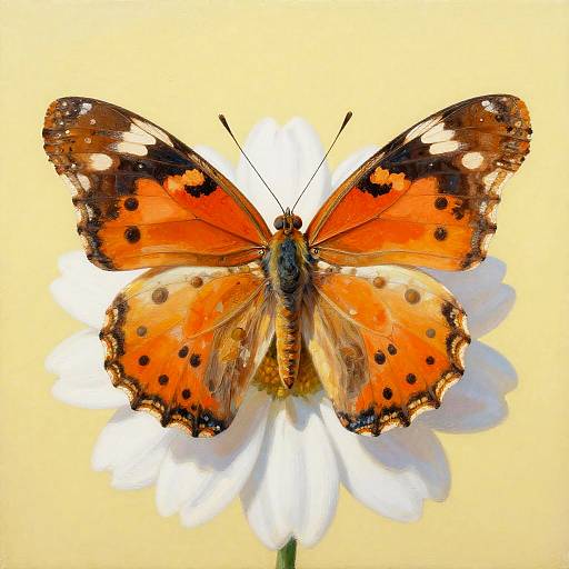 Orange Butterfly on White Flower Painting