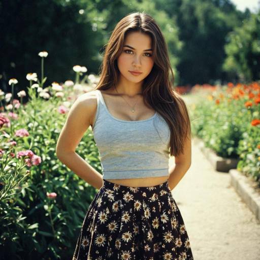 Girl in Summer Outfit Among Flowers