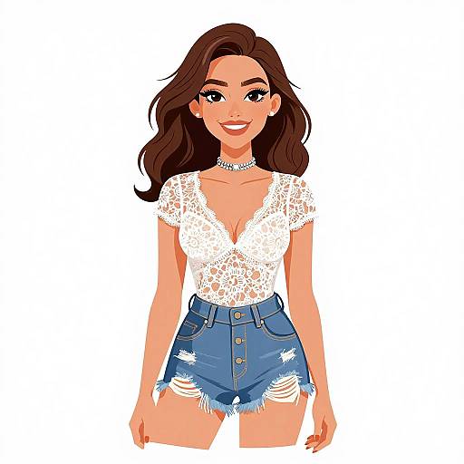 Smiling Woman in Lace and Denim