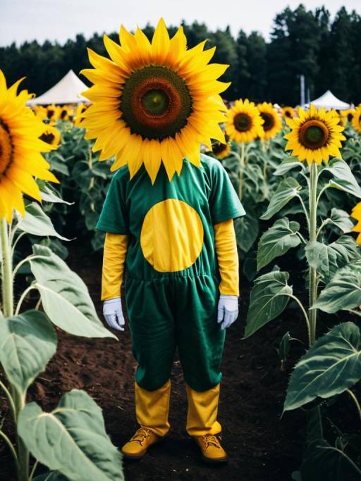 Person in Sunflower Costume in Field
