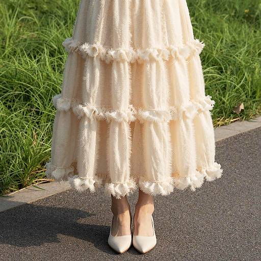 Voluminous Cream Ruffled Skirt Detail