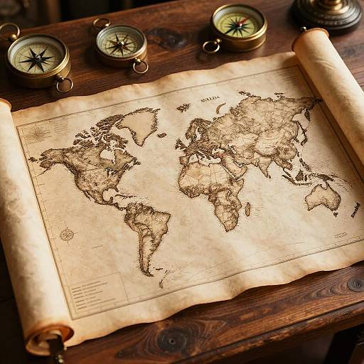 1800 World Map on Ancient Scroll