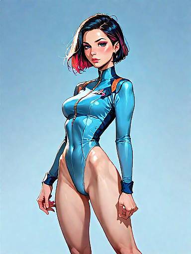 Sporty Chic Woman in Royal Bodysuit