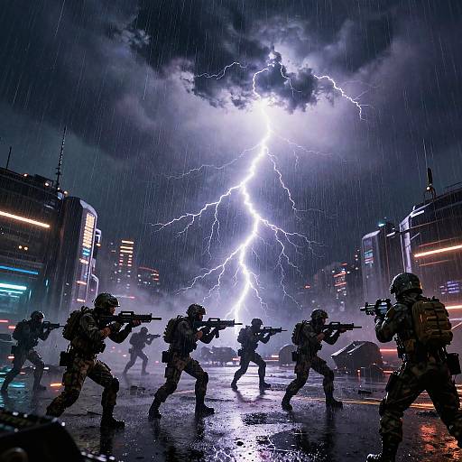Neon Warriors in Stormy Battlefield