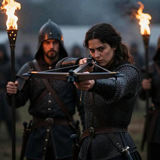Intense Medieval Battle with Crossbow and Torch